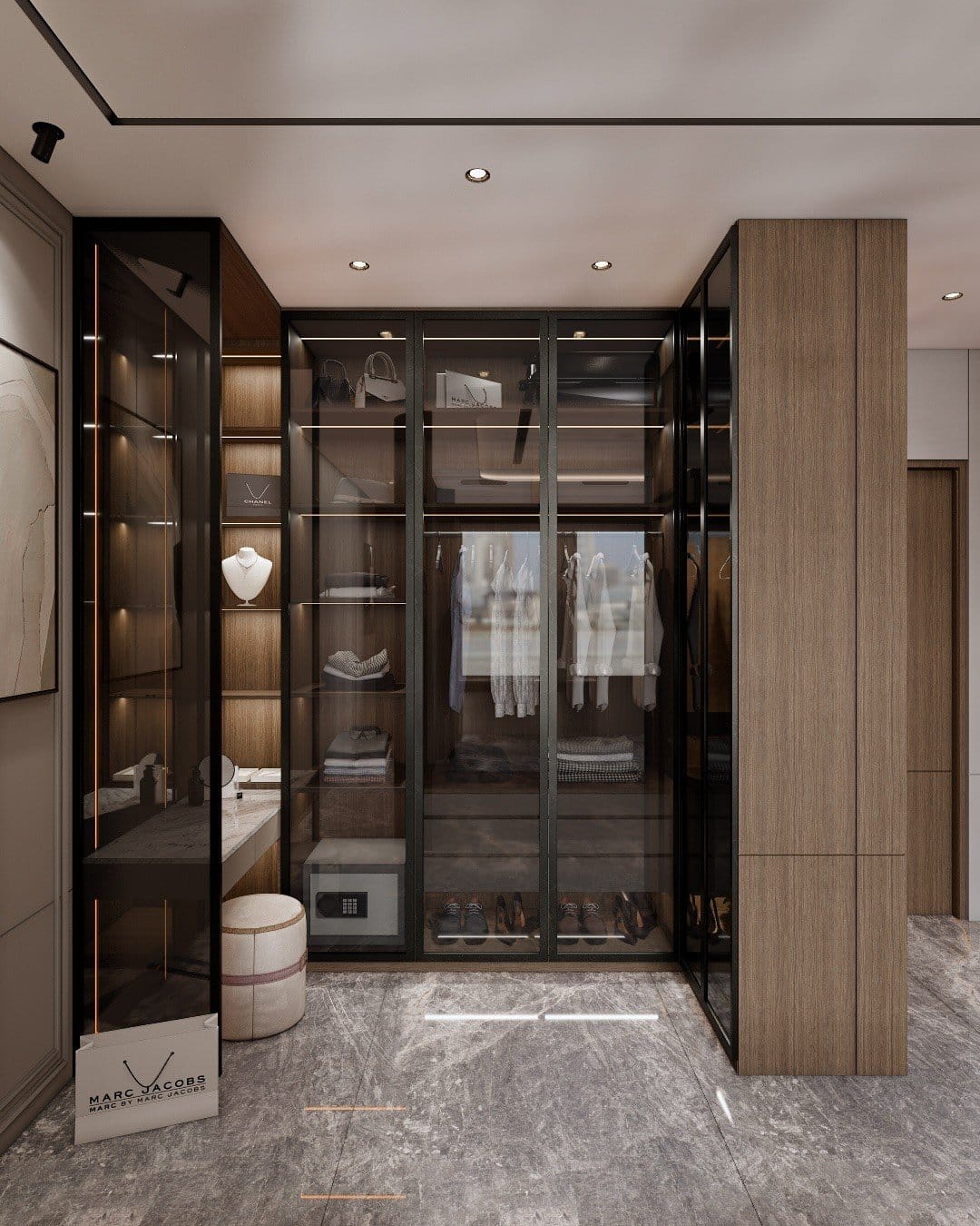 Modern walk-in Sectional closet